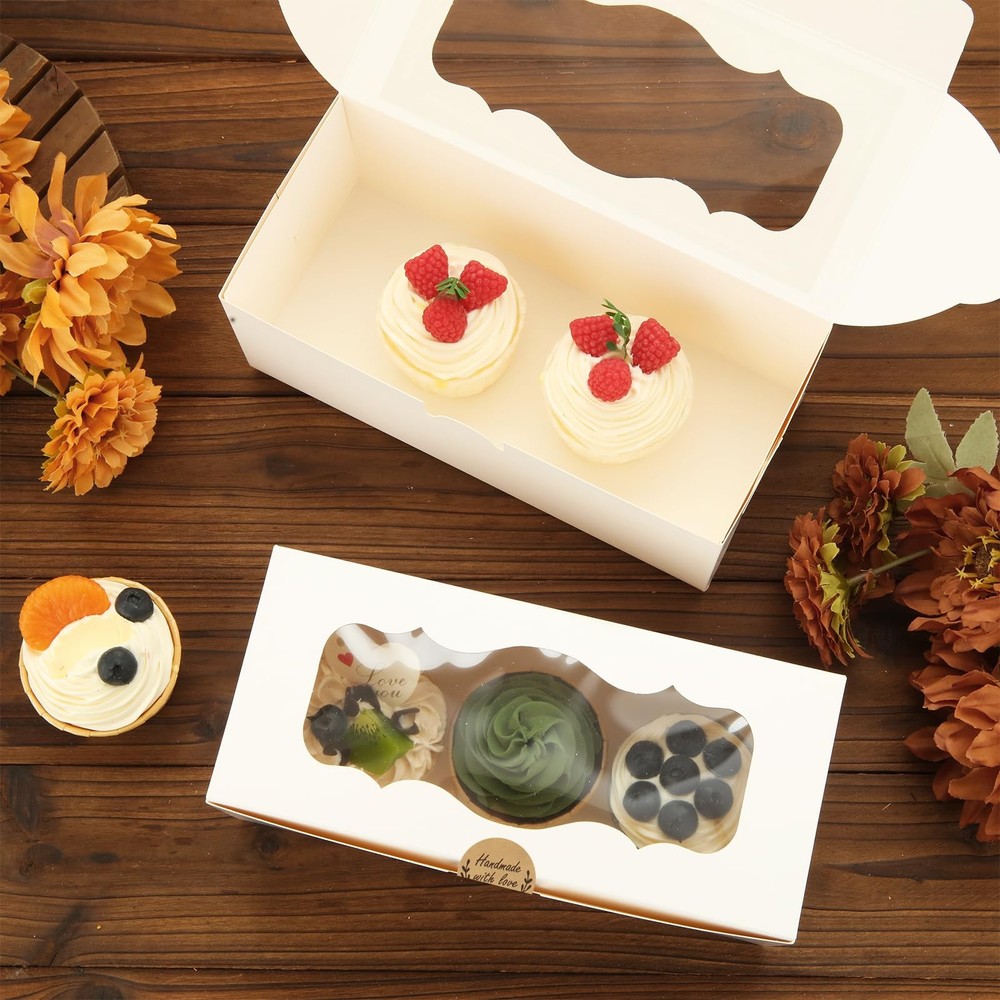 50PCS 9 x 4 x 3 Inch Cookie Boxes with Window White Bakery Boxes with Window ...