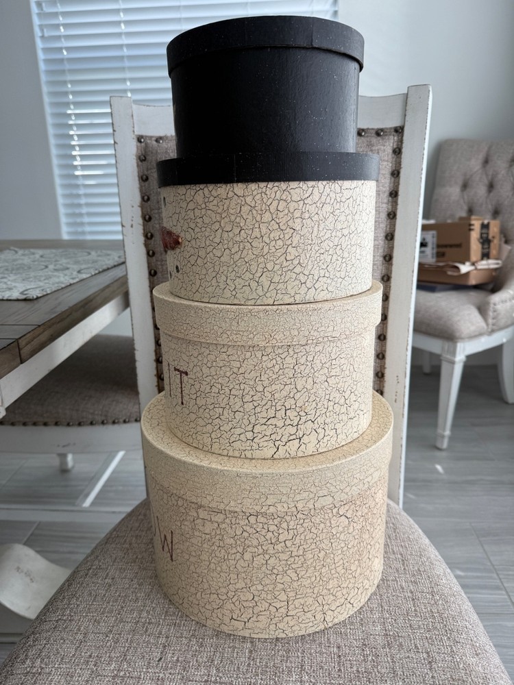 Primitive Snowman Round Stacking/Nesting Boxes - 4 Boxes