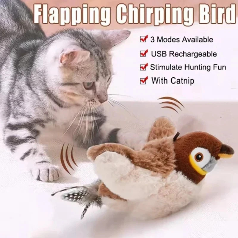 USB Interactive Flying Bird Cat Toy Realistic Sparrow Simulation Electronic US
