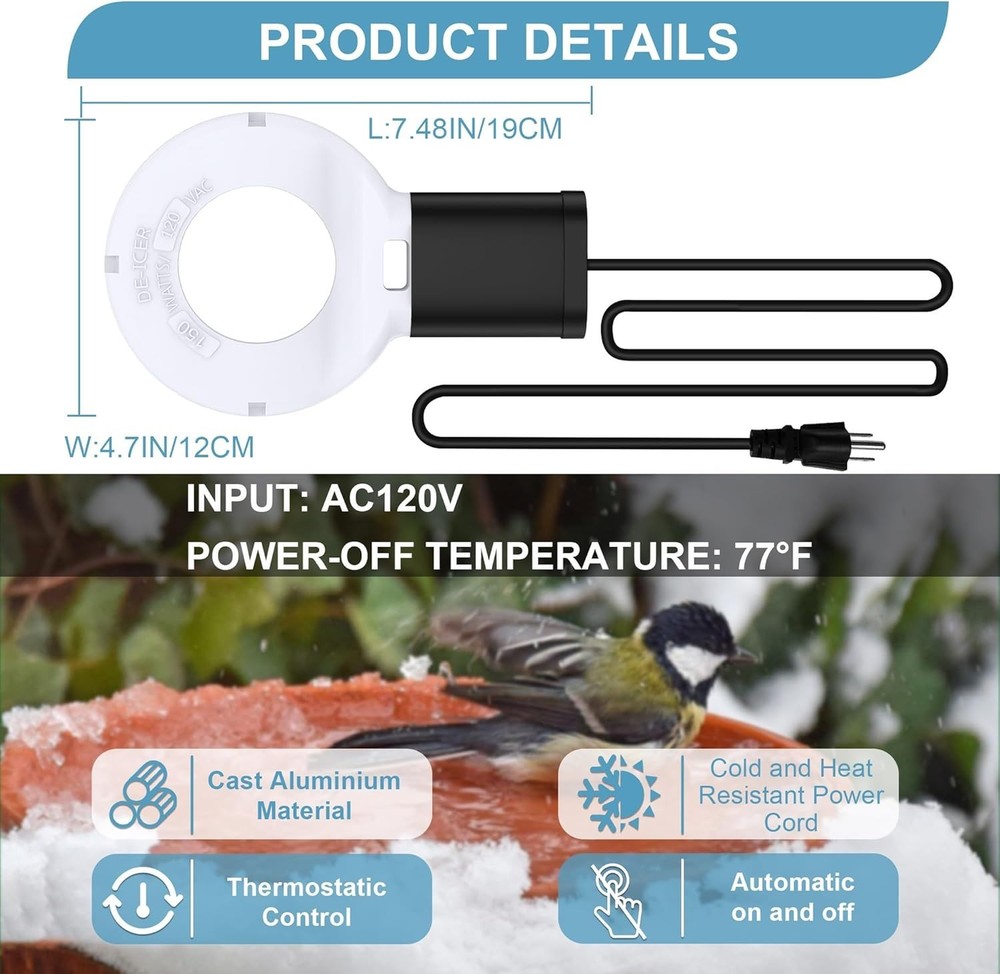 Utility De-Icer Submergible Cast Aluminum Water Heater for Livestock Tank Winter