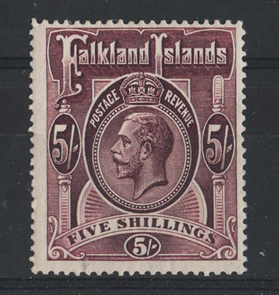 Falklands 1912 5s maroon sg67b vf mint c£160