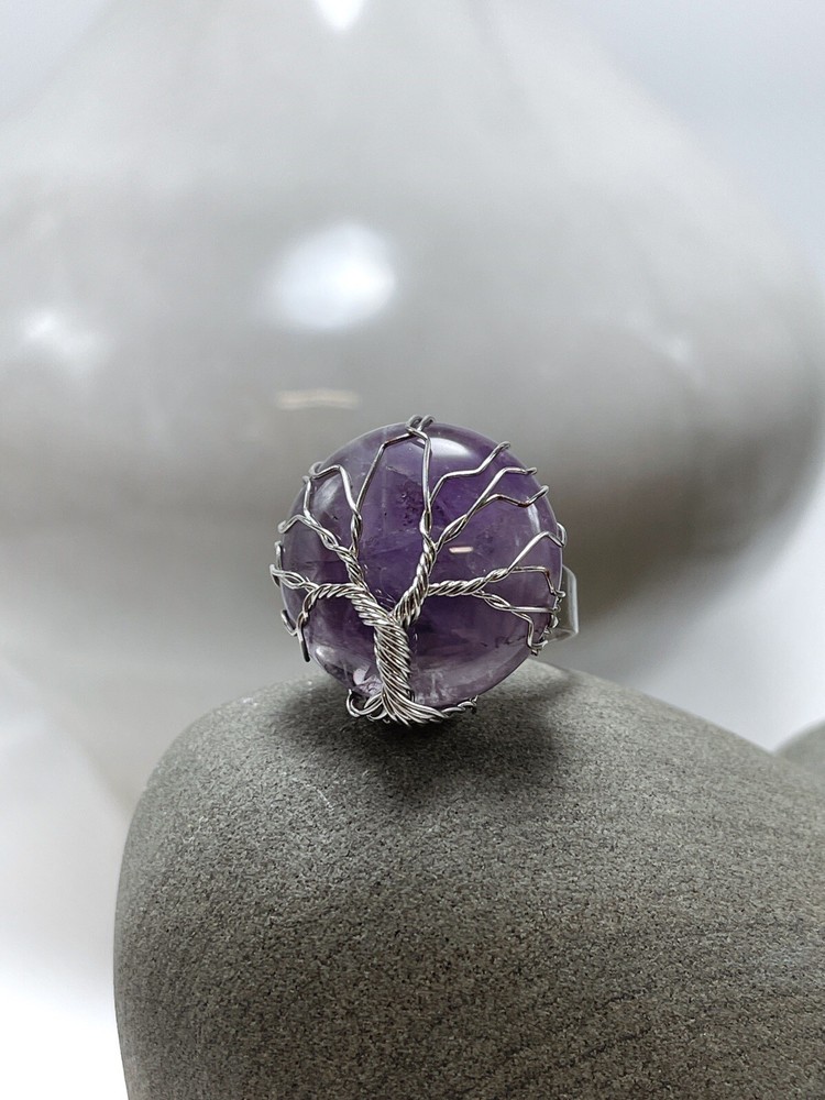 Tree of Life wire wrapped ring Amethyst