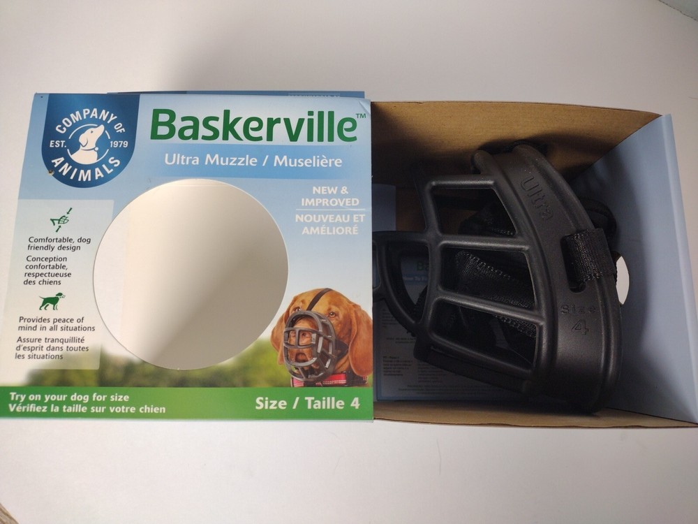 BASKERVILLE BLACK ULTRA MUZZLE FOR DOGS SIZE 4 PERMITS PANTING & DRINKING EUC