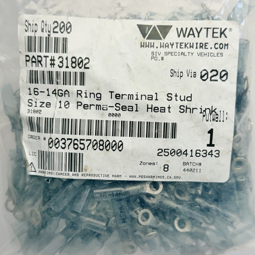 (200 PACK ) 16-14GA RING TERMINAL STUD 31802