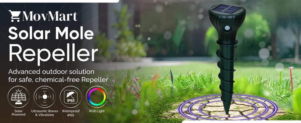 Mole Repellent Solar Powered 4 Pack, Snake & Vole Repeller Outdoor, Gopher Repel