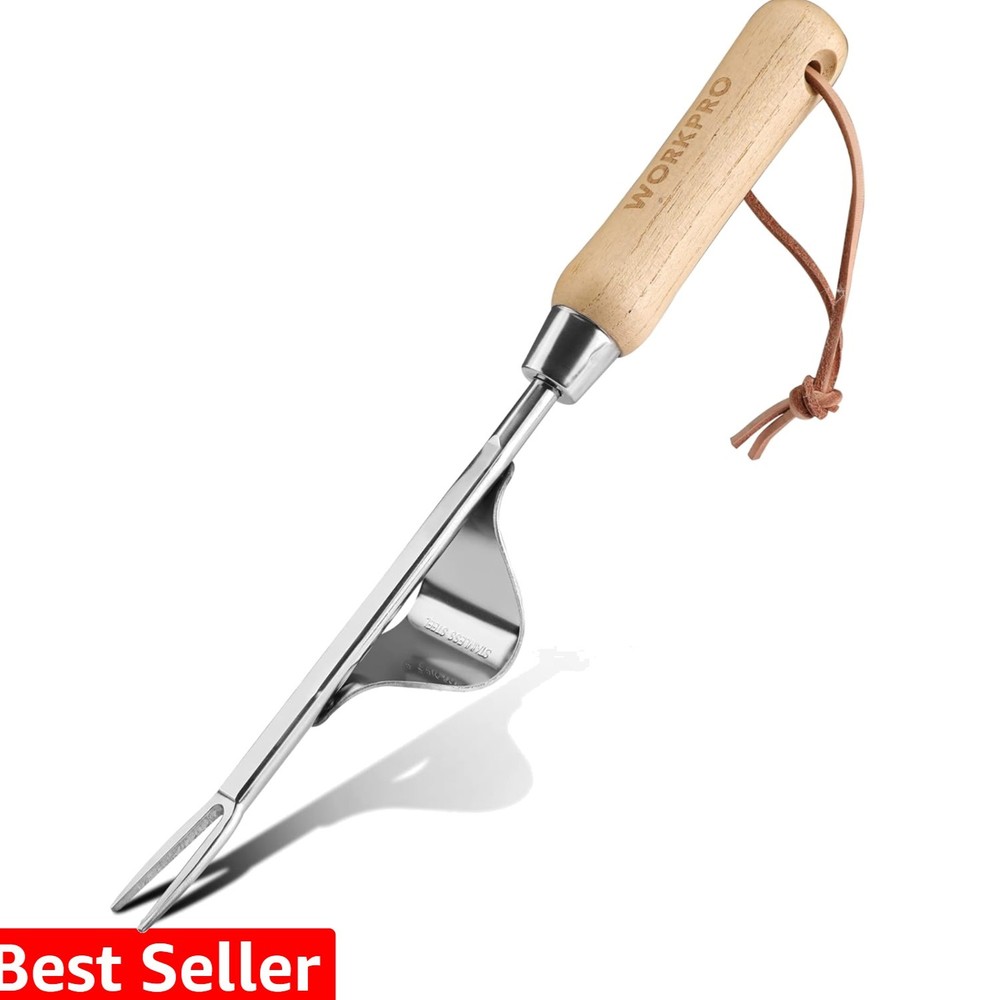Weed Puller Tool, Metal Leverage Base and V-Shaped Forks for Easy Weed Remova...