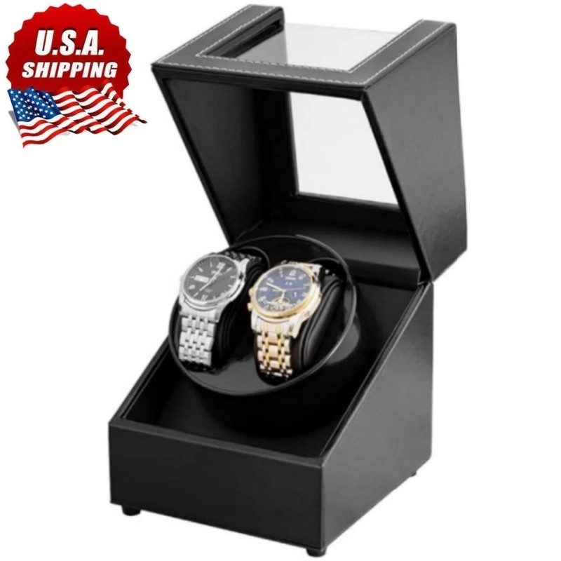 Automatic Rotation Double Watch Winder Box Leather Storage Display Case Gift US
