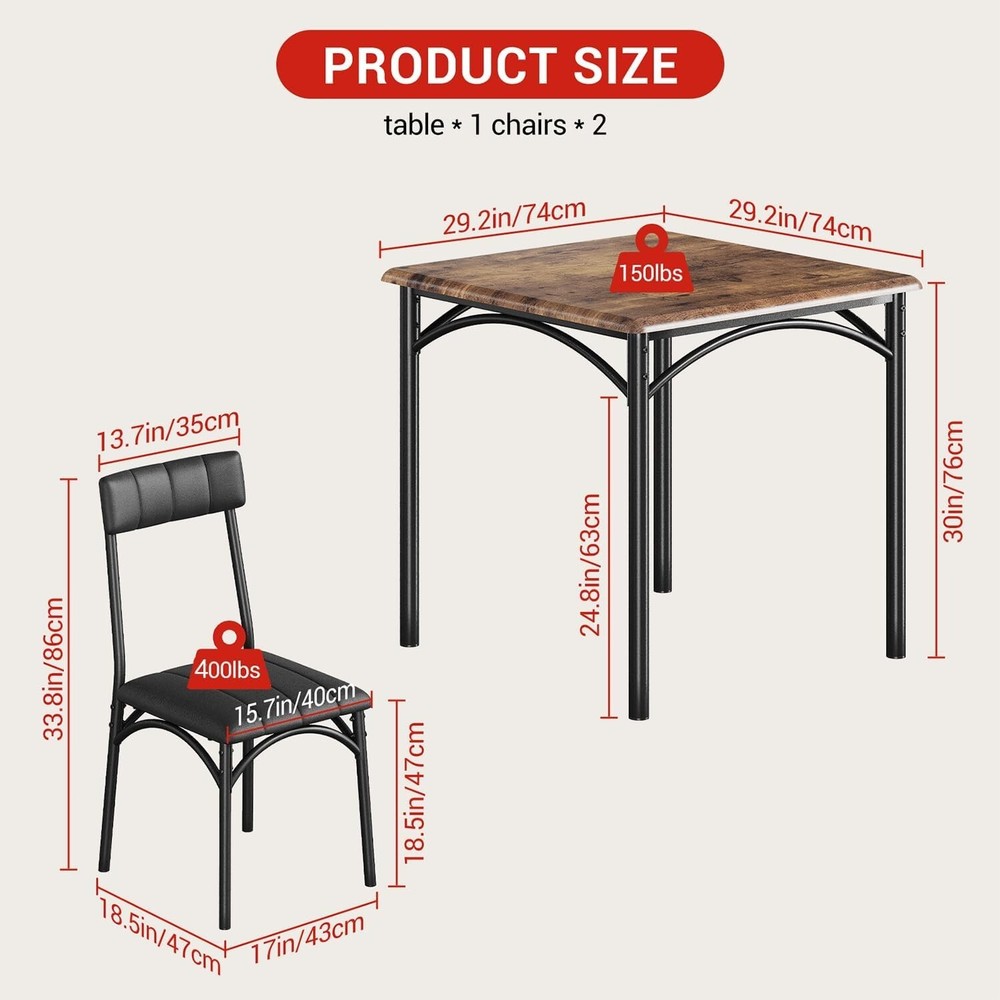 Dining Table Set for 2 Kitchen Table with 2 Upholstered Chairs for Apartment