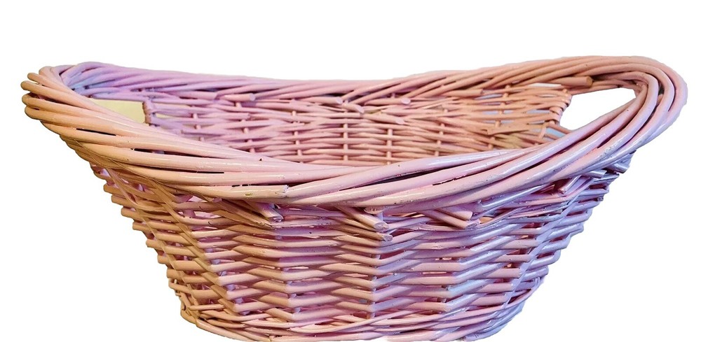 Oval Willow Pink Basket Wicker Easter Woven Tabletop Fruit Kitchen Decorative XL