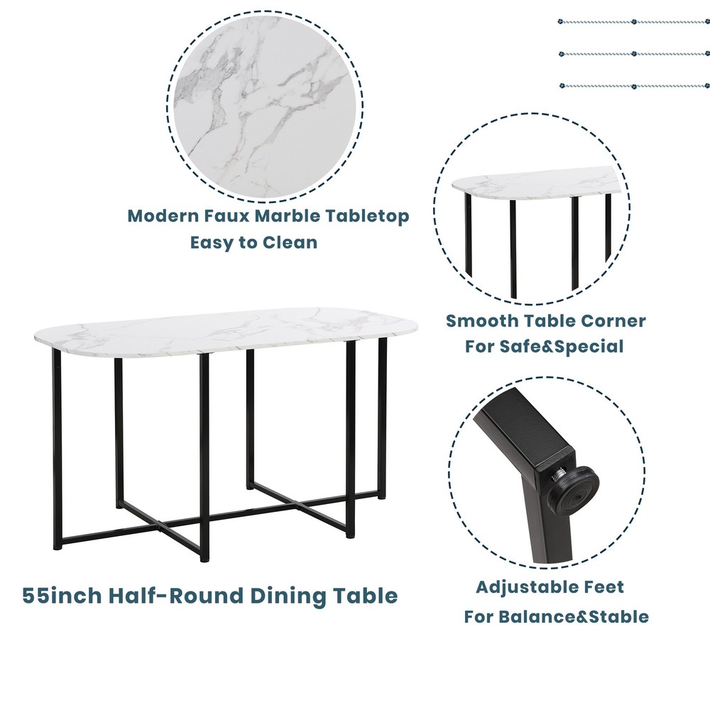 Modern 7-Piece Dining Table Set, Kitchen Faux Marble Table with Chairs for 6