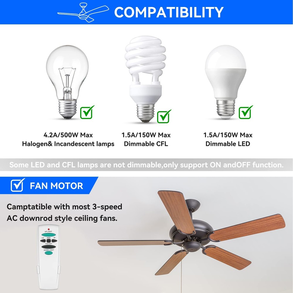 Ceiling Fan Remote Control with Up and Down Light,Replacement for Hampton Bay...