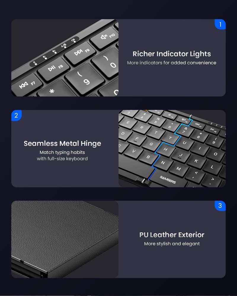 Foldable Keyboard and Mouse, Samsers KM08 Folding Bluetooth Keyboard Mouse Combo