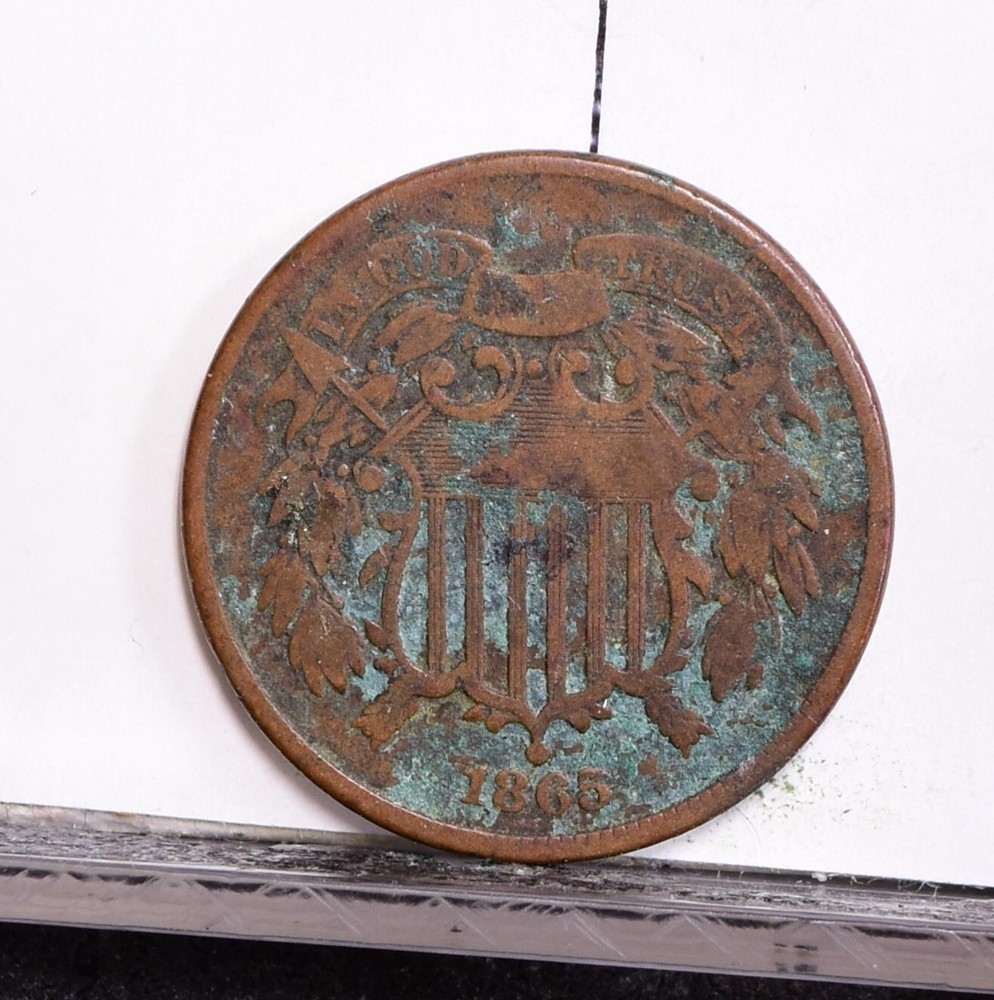 1865 Two Cent Piece - Good Details, Verdigris (#56774-L)
