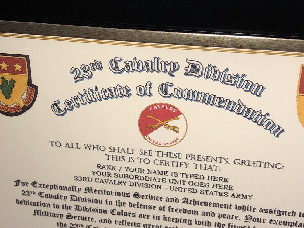 23RD CAVALRY DIVISION / COMMEMORATIVE - CERTIFICATE OF COMMENDATION