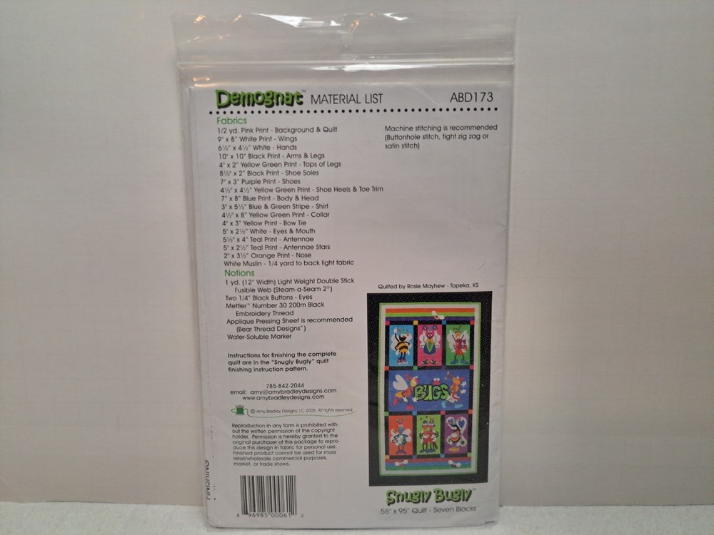 Amy Bradly Pattern - Snugly Bugly: Demognat #ABD173 - Uncut