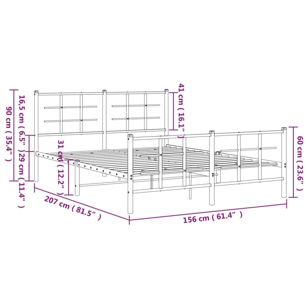 Bed Frame Black Powder-Coated Steel King Size Bed Frame