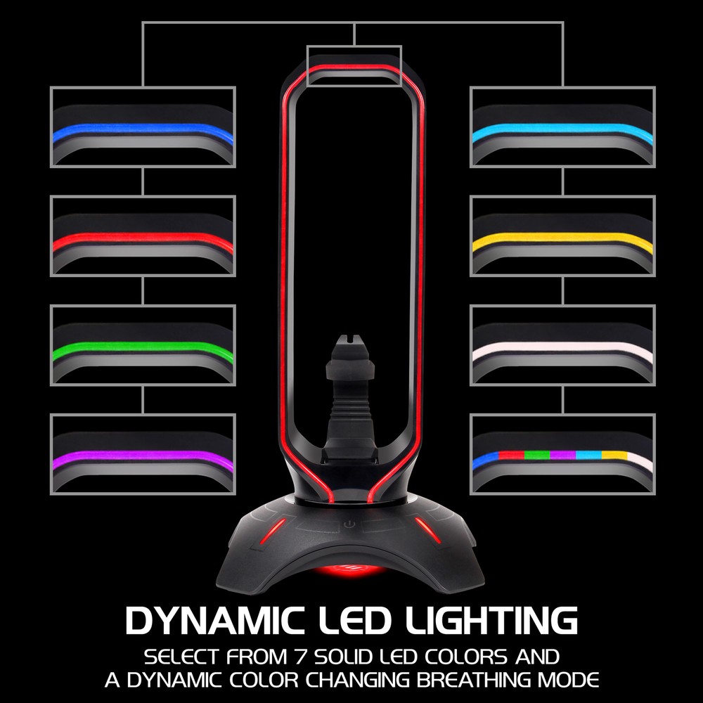 Gaming Headset Stand - LED Headphone Hanger with Mouse Bungee