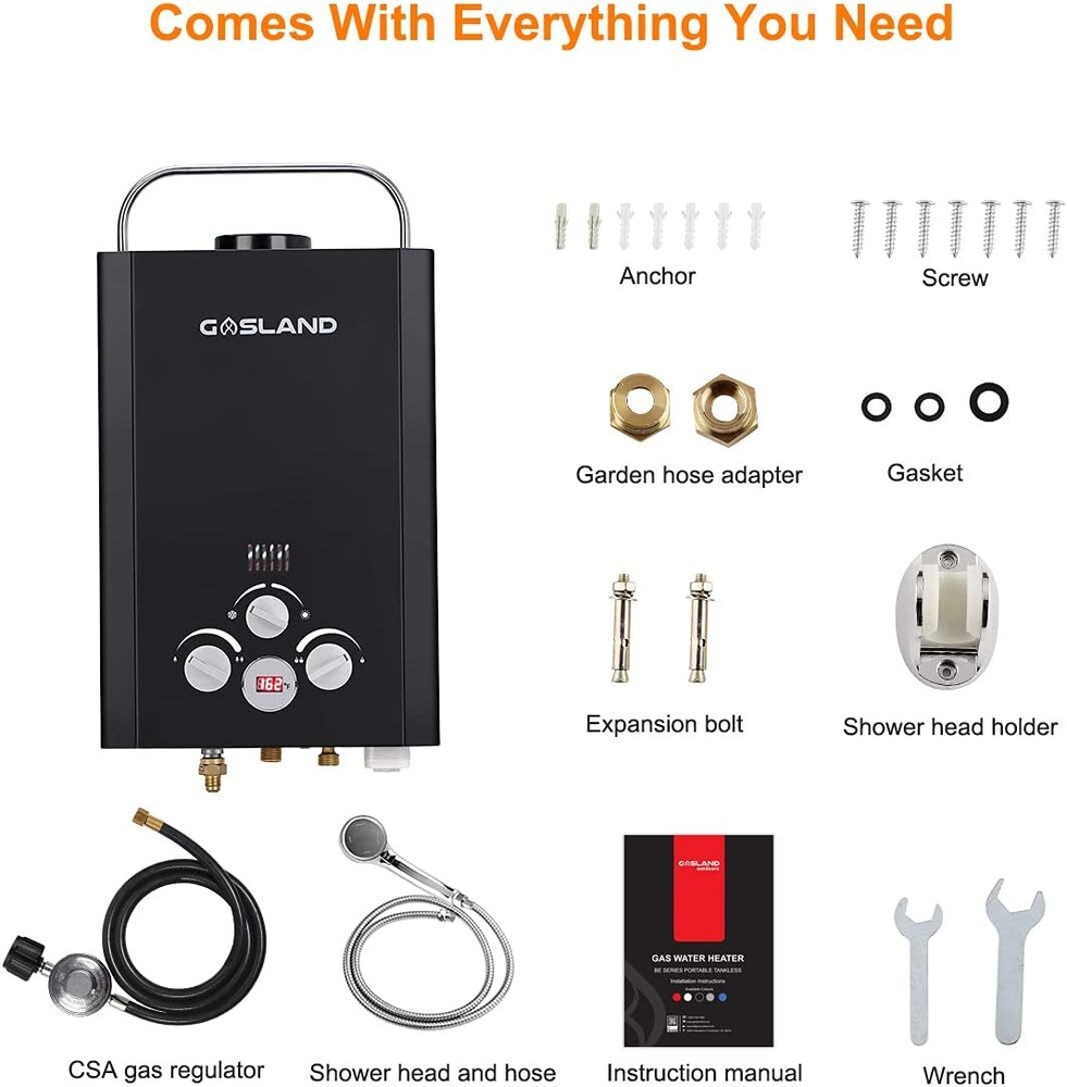 Gasland 6L Outdoor Tankless Hot Water Heater Propane Gas Portable Camping Shower
