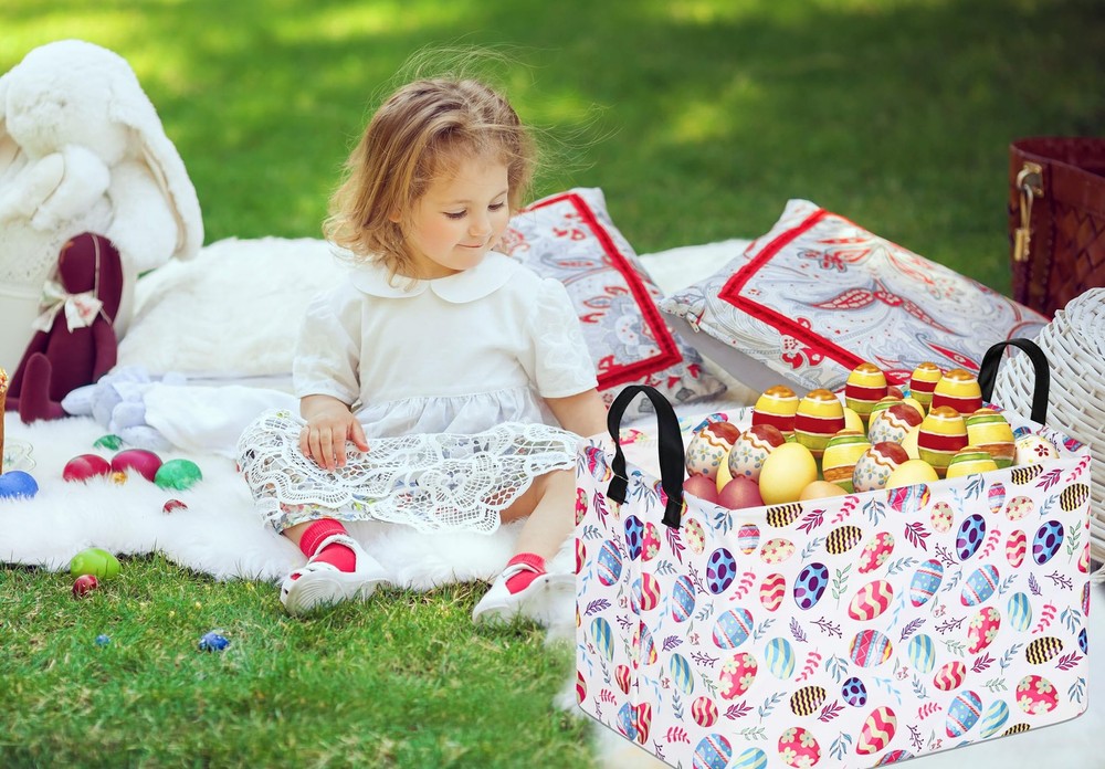 VAIVUSTO Easter Storage Basket Easter Bunny Storage Bin Collapsible Nursery H...