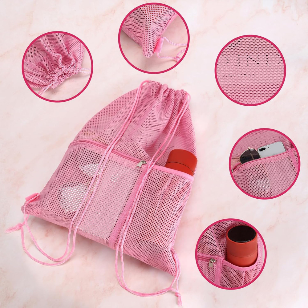 2 PACK Mesh Drawstring Backpack Bag, Multifunction Mesh Bag for Swimming, Athlet