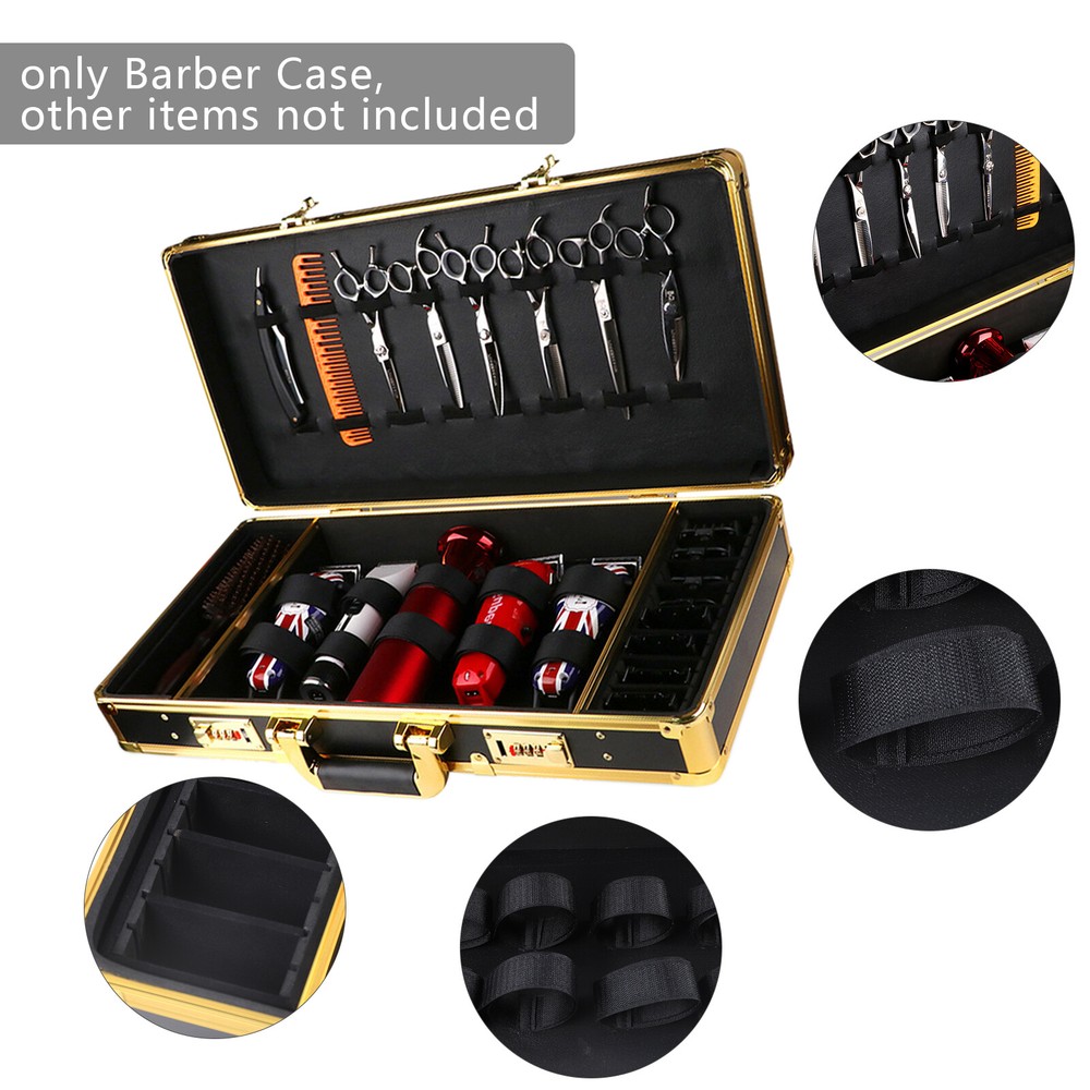 Large Barber Suitcase Carrying Case Clipper Trimmers Tool Storage Organizer Gold