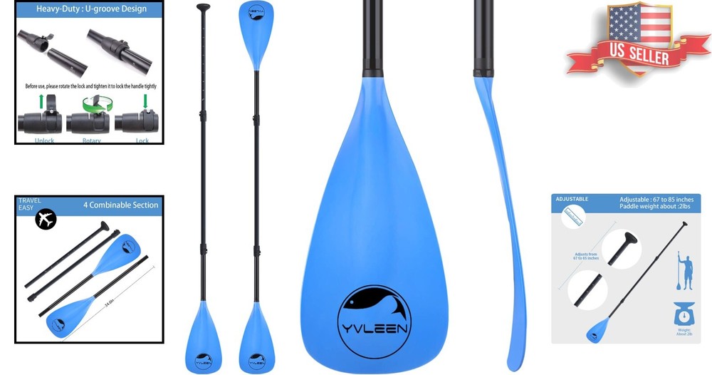 Adjustable Aluminum 4-Piece SUP Paddle - Lightweight & Convertible