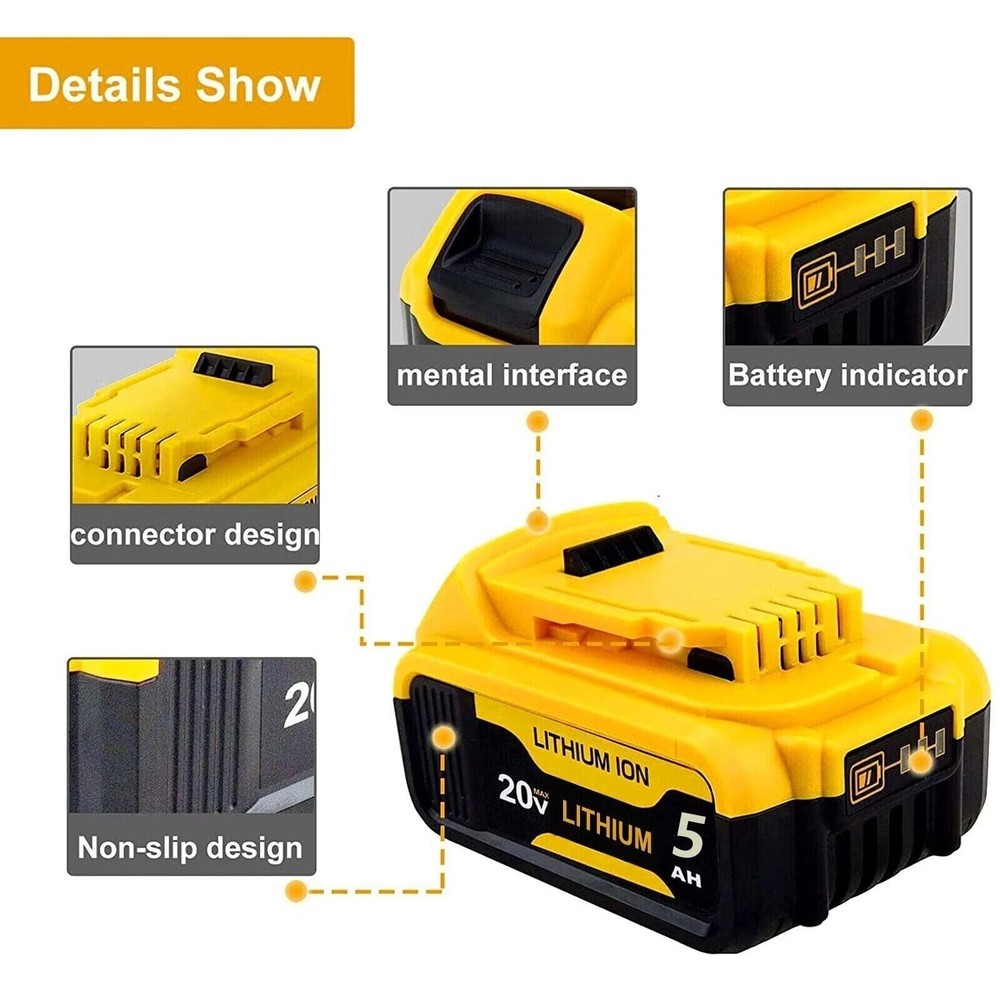 2Pack 20V For DeWalt Drill replacement for DCB206 DCB208 Rechargeable Batteries
