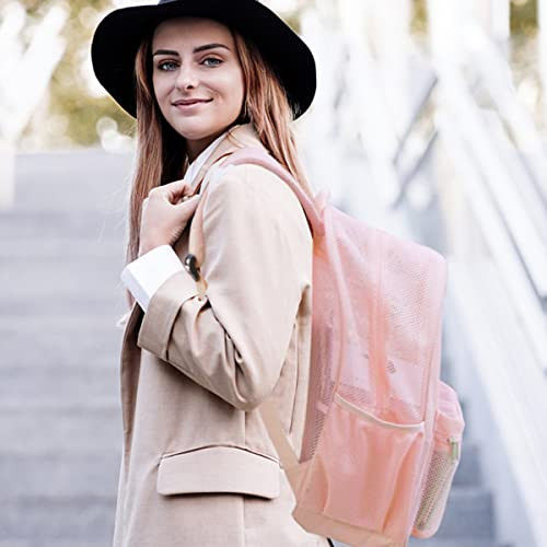 Heavy Duty Mesh Backpack, See Through College Backpack with Padded Pink