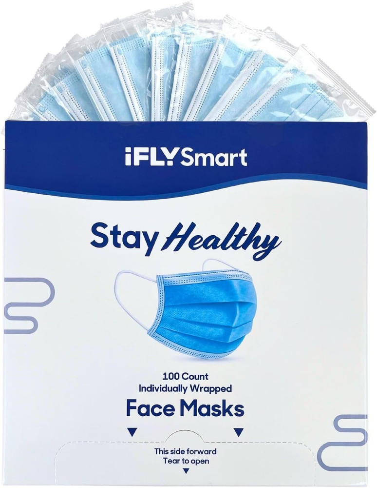 Clearlee IFLY Smart Premium Disposable Blue Face Mask Individually Wrapped - Sof