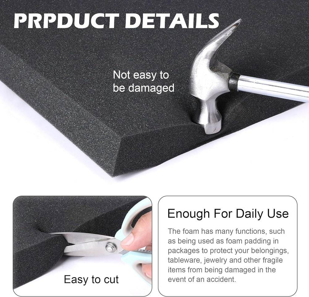 6 PCS Polyurethane Foam Sheet-16X12X1 Inch Cuttable Foam Inserts for Cases-Packi