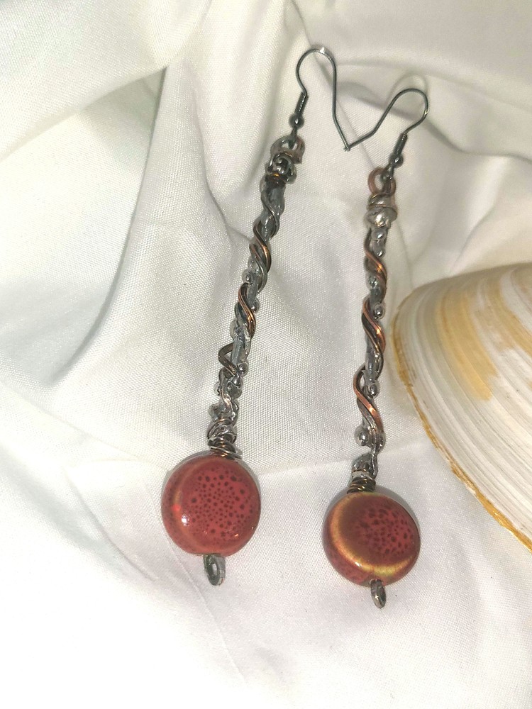 Ceramic & Copper Wire Dangle Earrings