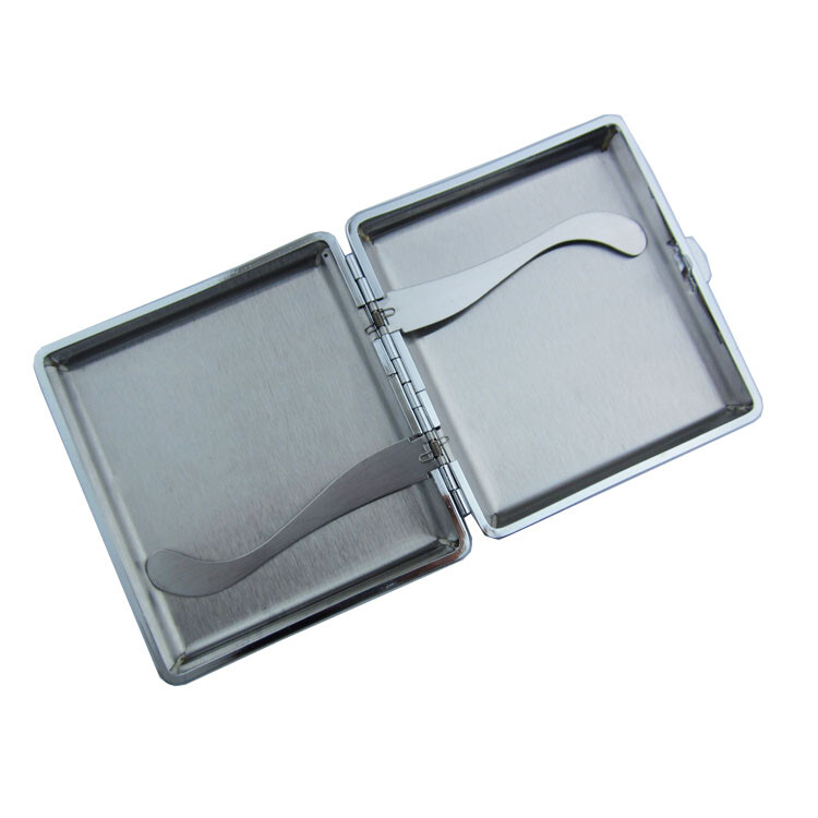 2pc Set Stainless Steel Cigarette Case Hold 20pc Regular Size 84s - BLUE + BLACK