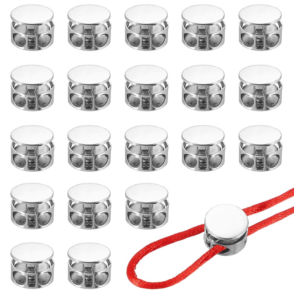 Metal Cord Locks, Double Hole Spring Draw String Stopper 0.6" & 20 Pcs & Silver