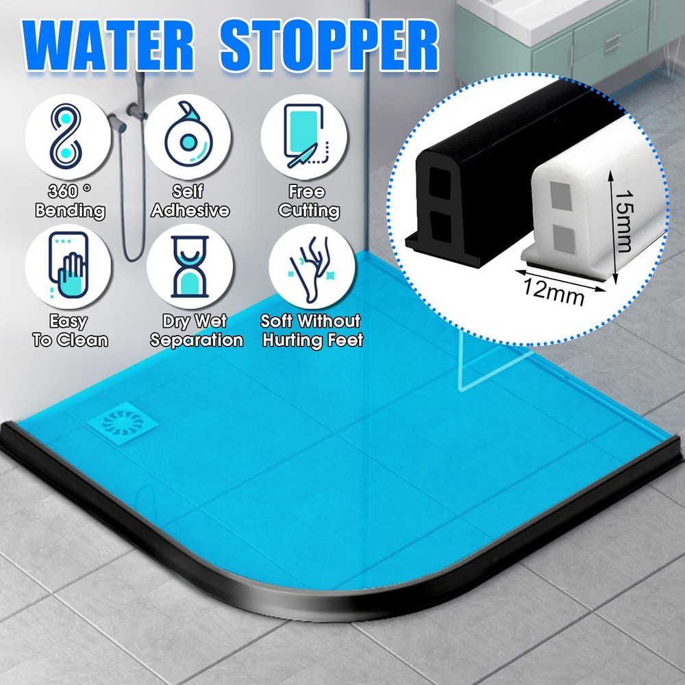 Bathroom Kitchen Water Stopper Strip Silicone Shower Barrier Floor Separation