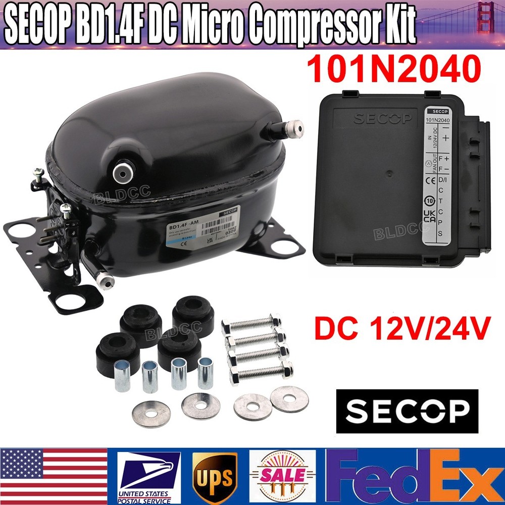 SECOP R134a BD1.4F DC Micro Compressor + DC 12V/24V 101N2040 Controller Unit Kit