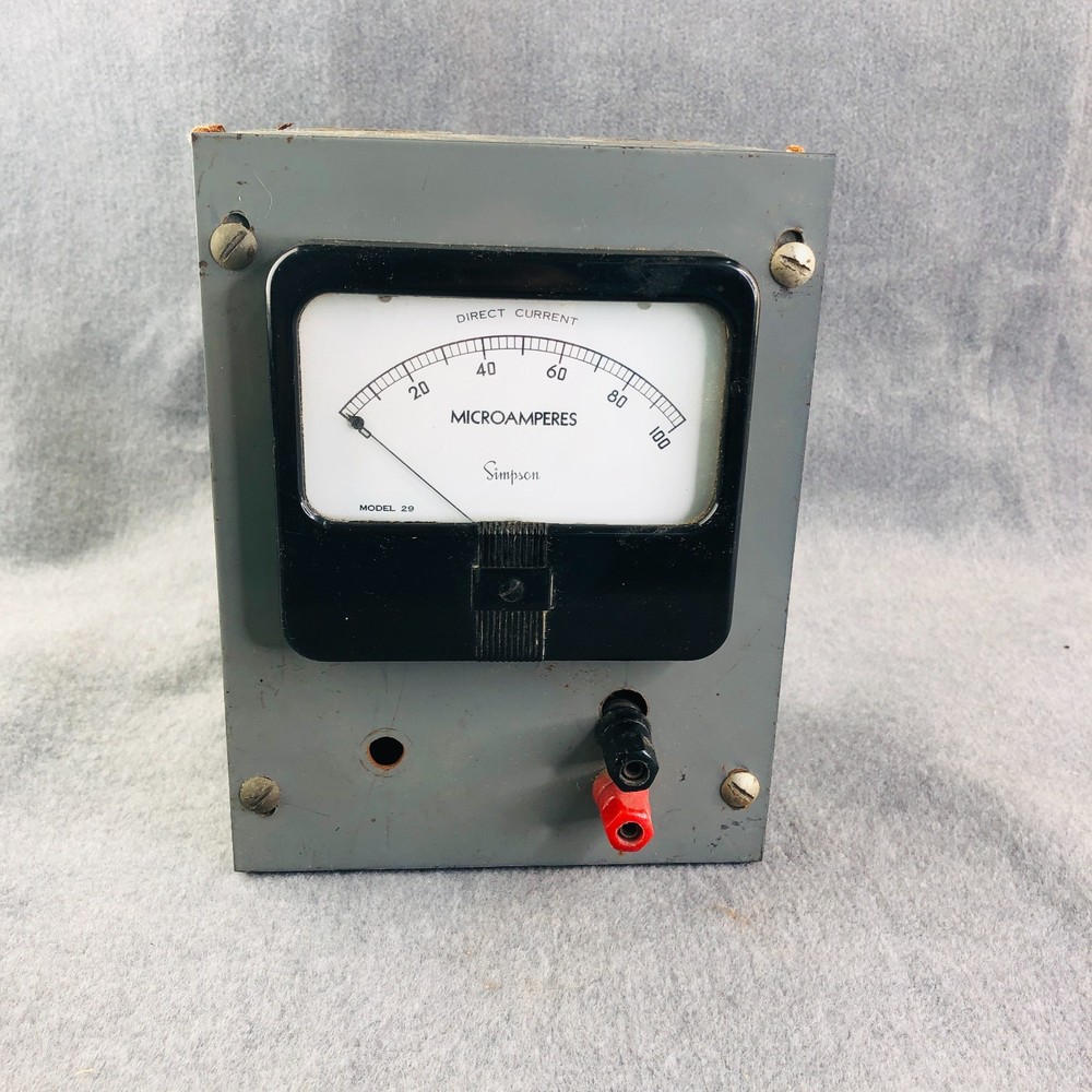 Vintage Simpson Model 29 DC 0-100 Microamperes Electric Panel Meter in Elec. Box