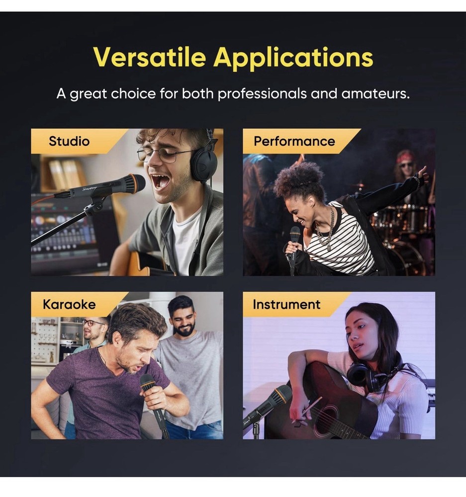 Dynamic Wired Microphone Karaoke PA DJ Speech Includes Case Cable New 1/4inInput