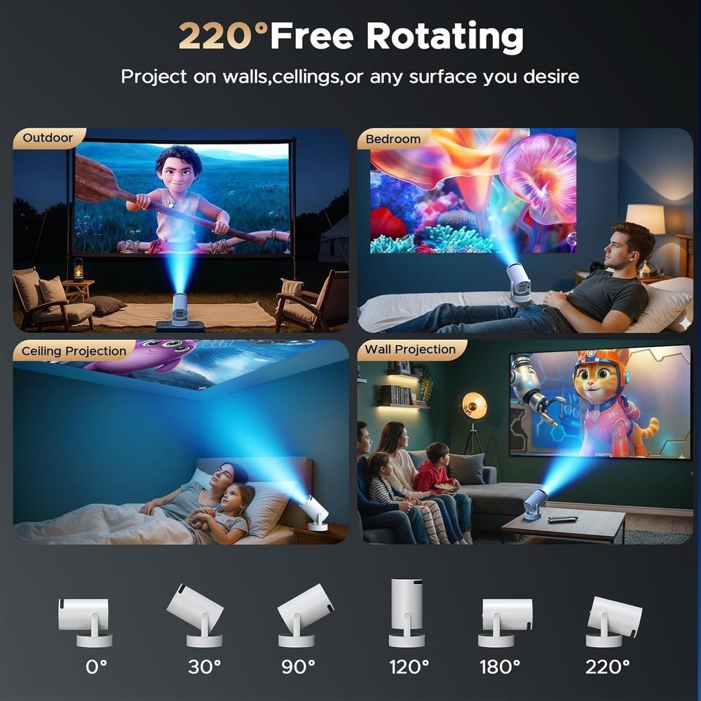 Mini Projector, Projector with Wifi and Bluetooth Built-in Battery 4K Portabl...