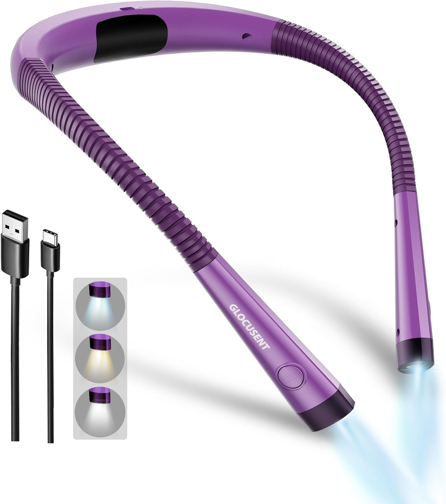 Book Light, 3-Color & 6-Brightness Reading Light, Bendable Neck Light, 80-Hr ...