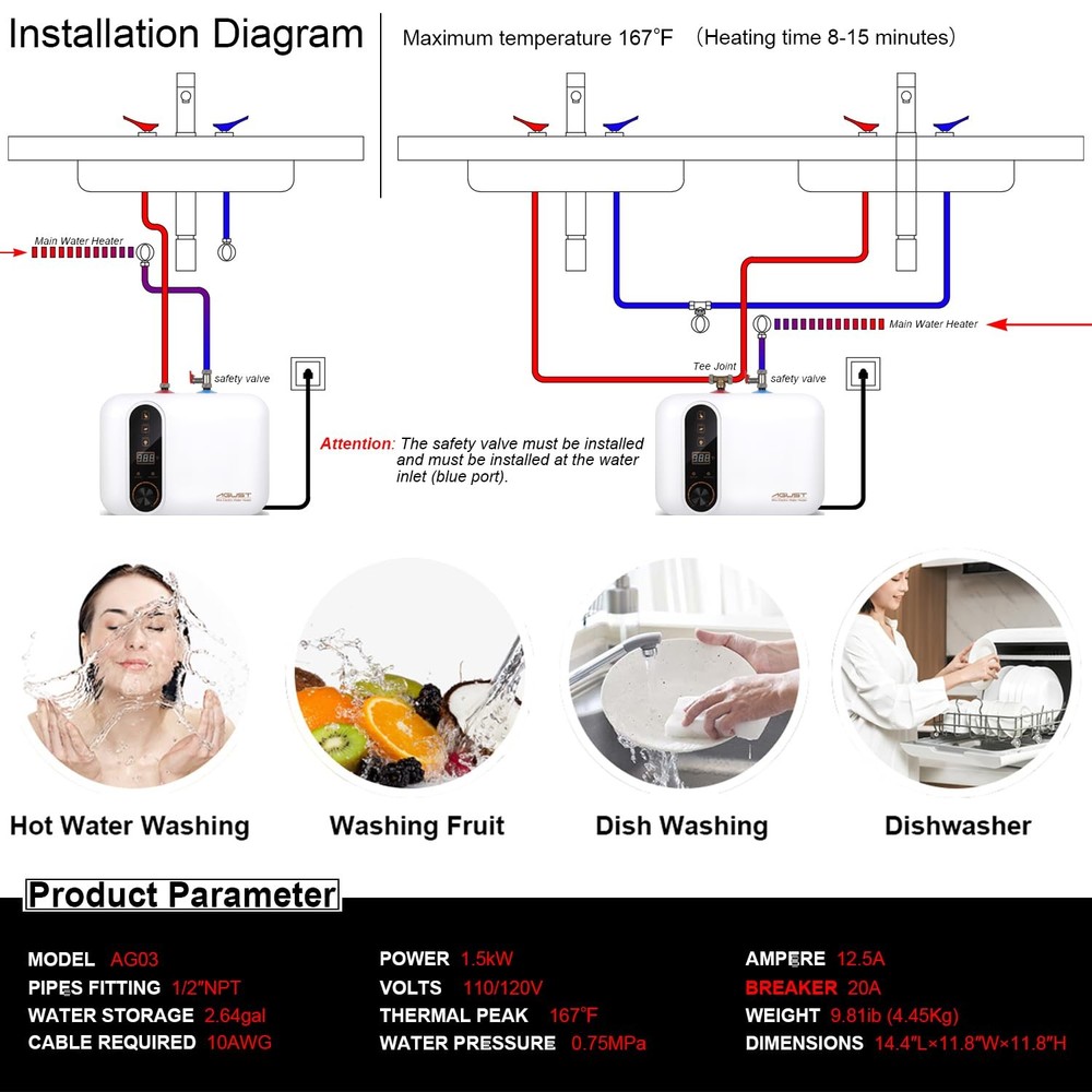 110V-120V 1.5Kw Instant Electric Hot Water Heater Under Kitchen Small Tank 2....