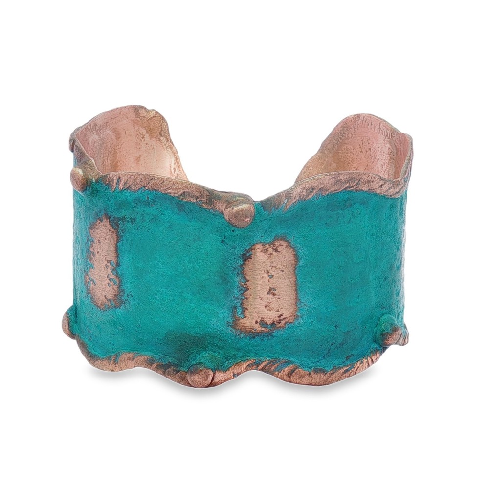 Solid Copper Rustic Patina Cuff Bracelet With Molten Edging & Verdigris Patina