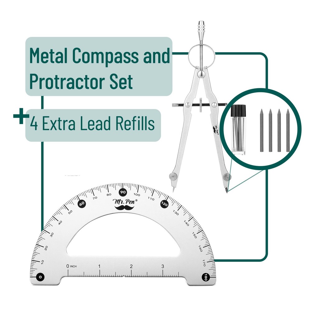 Mr. Pen- Metal Protractor and Convertible Compass Set, and...
