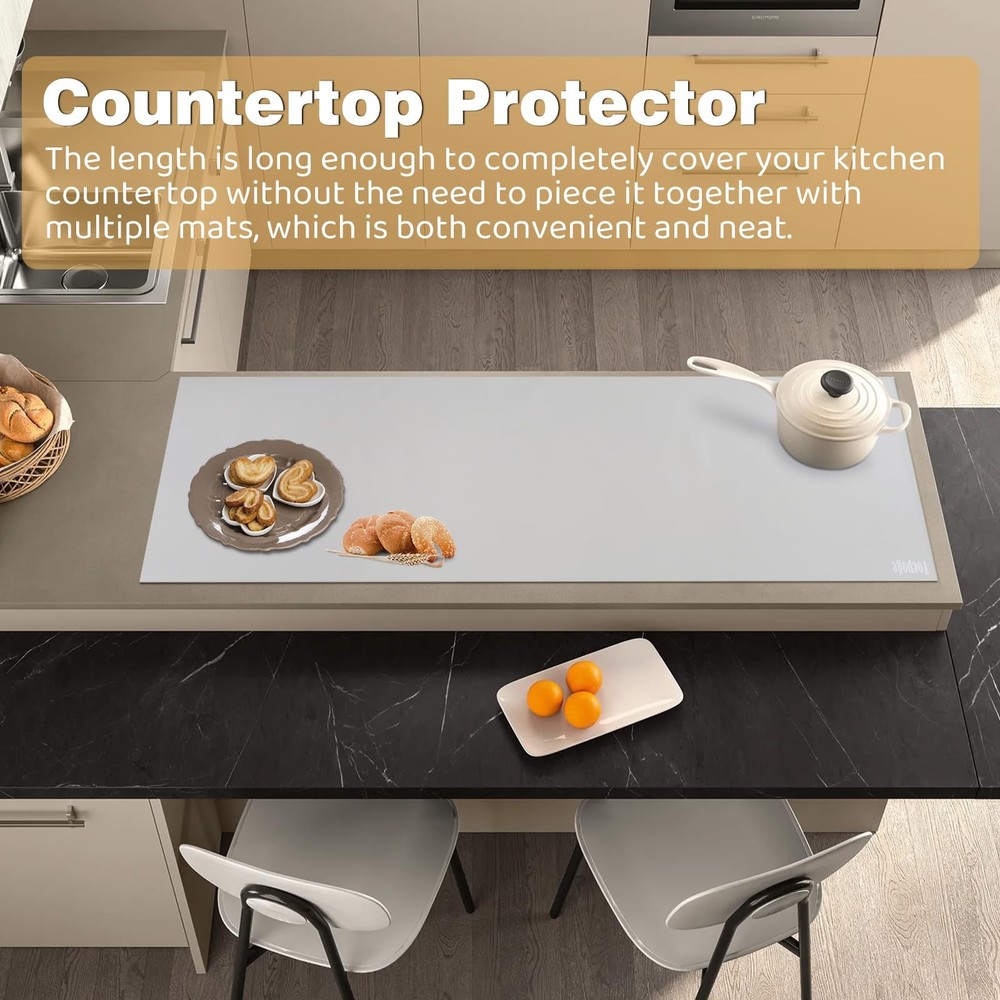 49.2" x 15.7" Large Silicone Mat for Kitchen Counter Protector, Cuttable Sili...