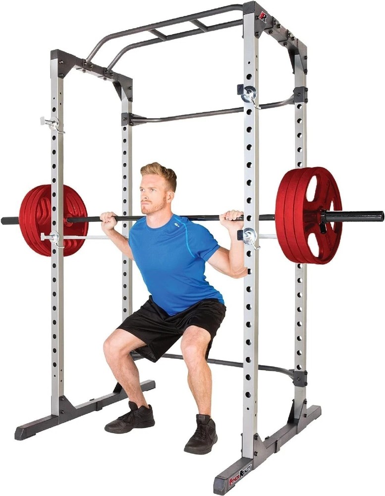 Durable Squat Rack Power Cage with Multi-Grip Pull-Up Bar & Cable Crossovers