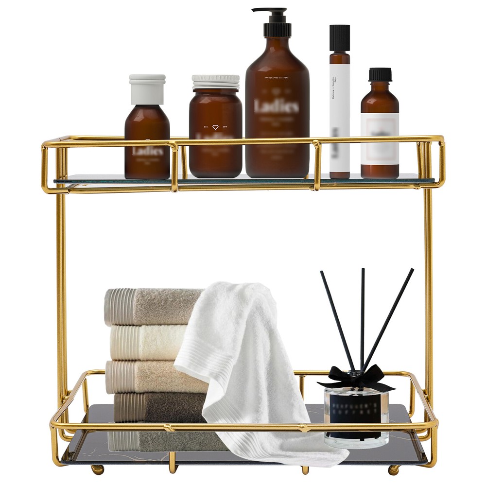 2-Tier Bathroom Countertop Organizer with Elegant Design for Makeup & Perfume