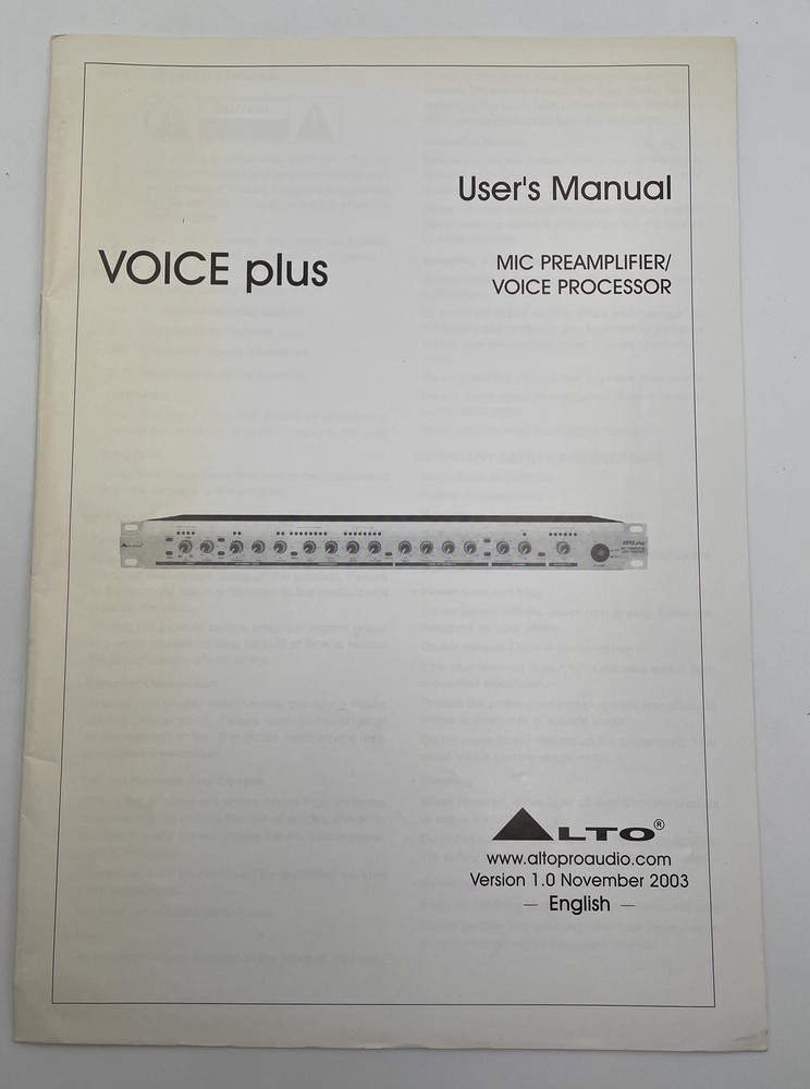 Alto VOICE Plus Mic Preamplifier Voice Processor Owners Manual Book User Guide