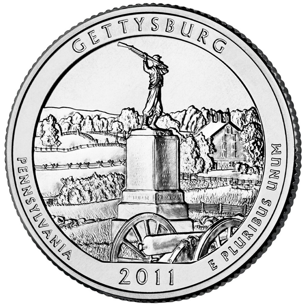 2011 P Gettysburg NP Quarter. ATB Series Uncirculated From US Mint roll.