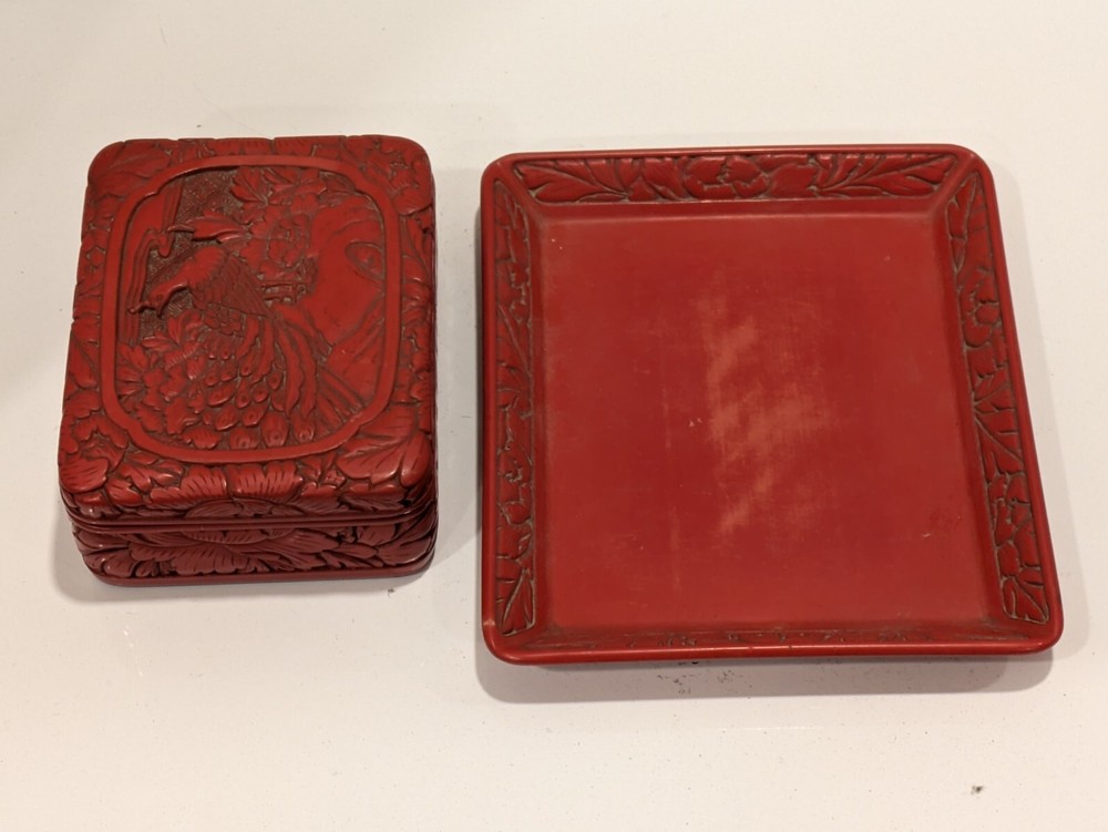 BOX Kamakura carving accessory case flower bird Japan storage
