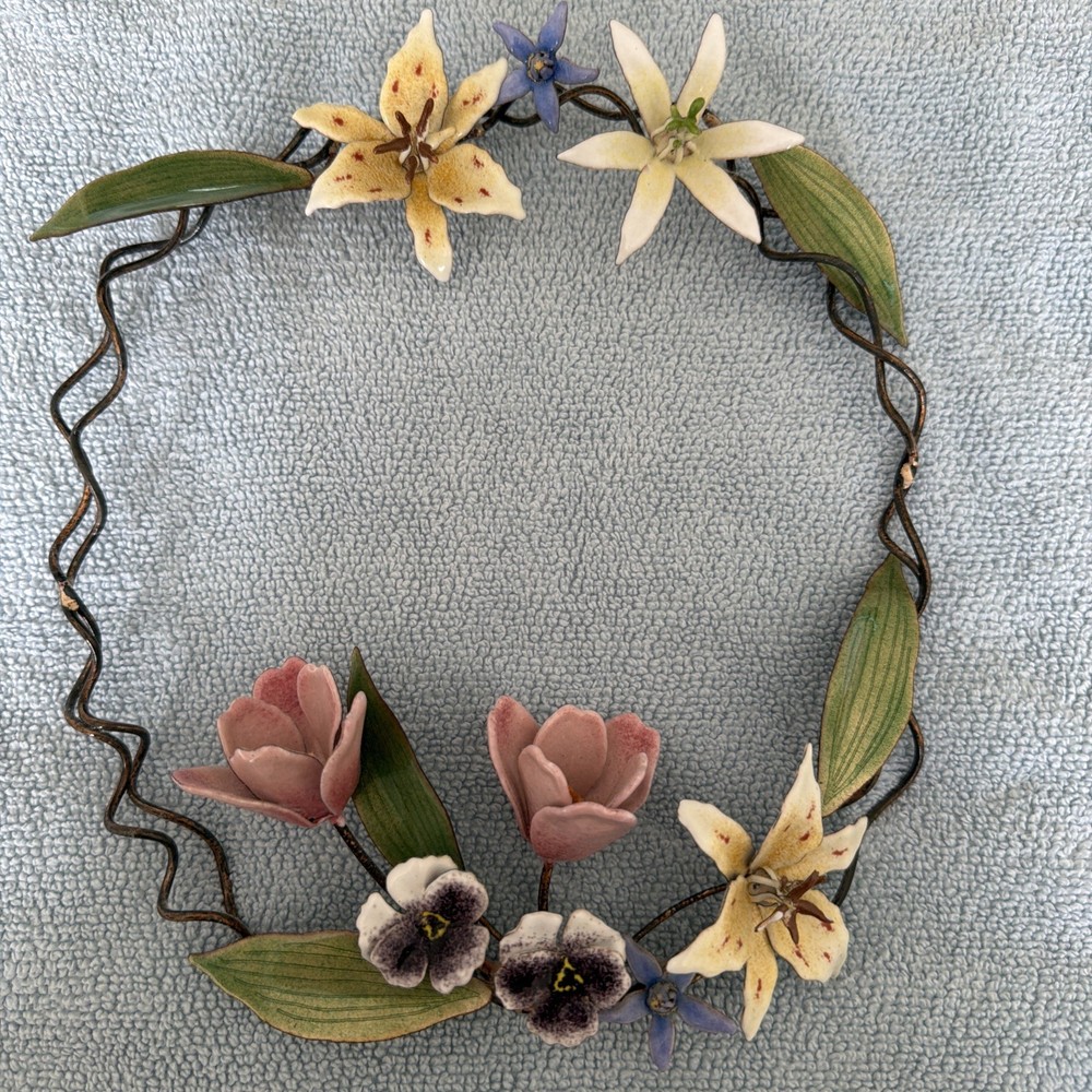 Copper Metal Enamel Flower Decorative Wall Wreath