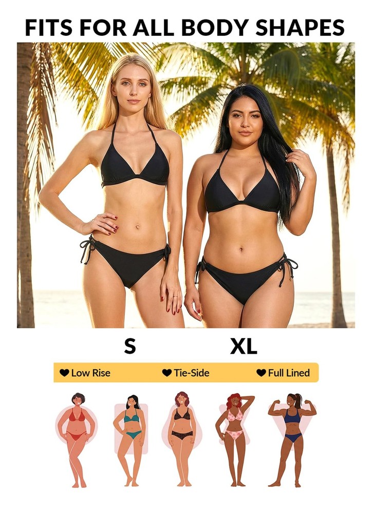 Zmart Women String Tie Bikini Bottom Full Coverage Mid Rise Swim